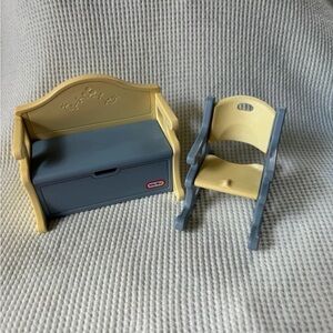 VINTAGE Little Tikes dollhouse BLUE TOYBOX TOY BOX CHEST & Rocker PLAYROOM ROOM